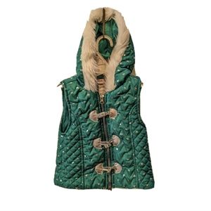 Little GIRLS FAUX FUR HOODED VEST WITH SILVER HEARTS